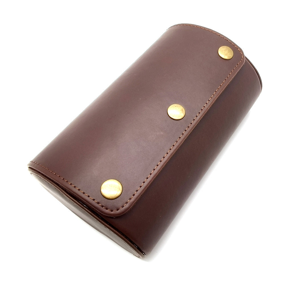 Retro Leather Watch Storage Box - Stylish Oval Card Watch Organizer for Single, Double, or Triple Watches - ArtOm_farm™ LEATHER