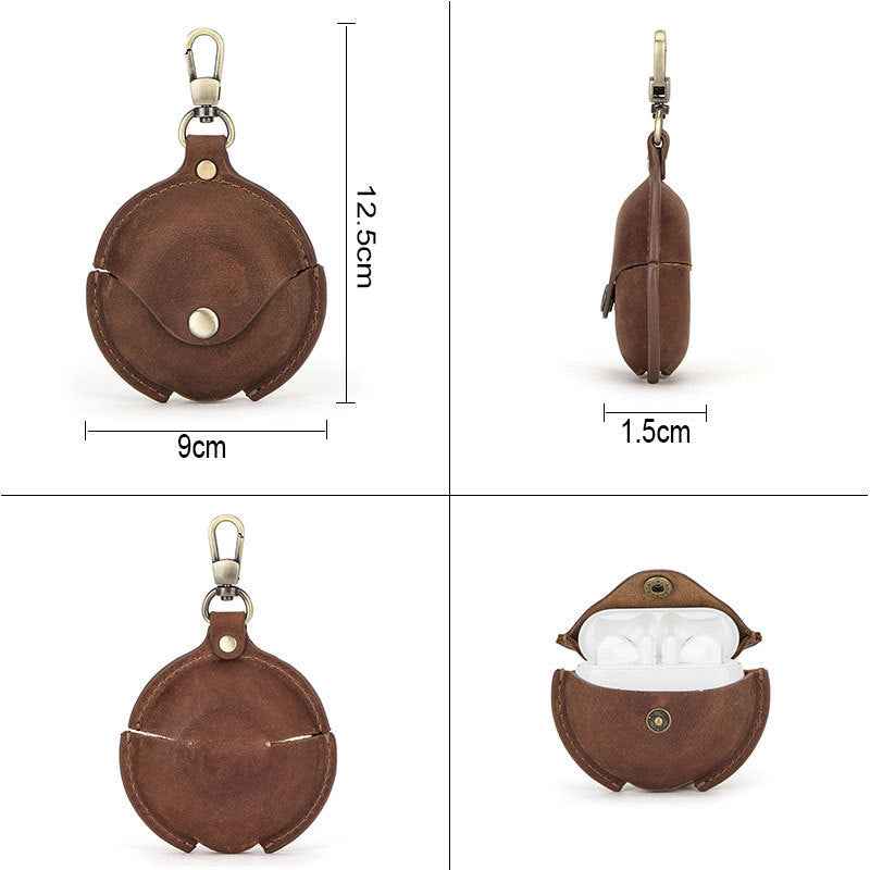 Crazy Horse Leather Headphone Case - Genuine Leather Protection with Carabiner for Headphones - ArtOm_farm™ LEATHER