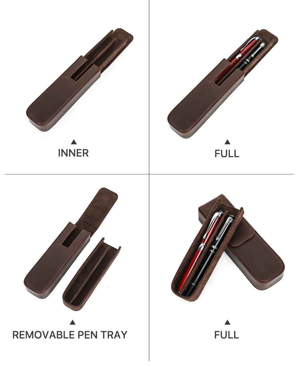 Handmade Leather Pencil Case – Removable Drawer-Type Crazy Horse Design