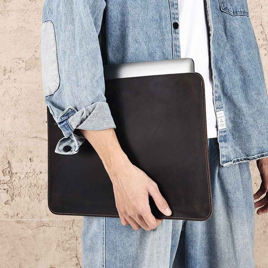 Computer Multi-functional Crazy Horse Leather Laptop Bag