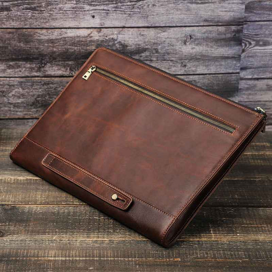 Protective Leather Laptop Case - Crazy Horse Oil Leather Zipper Bag