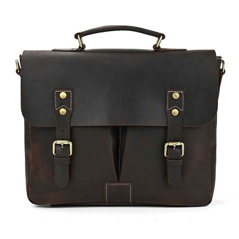 Men's Crazy Horse Leather Bag - Top Layer Cowhide Crossbody Design