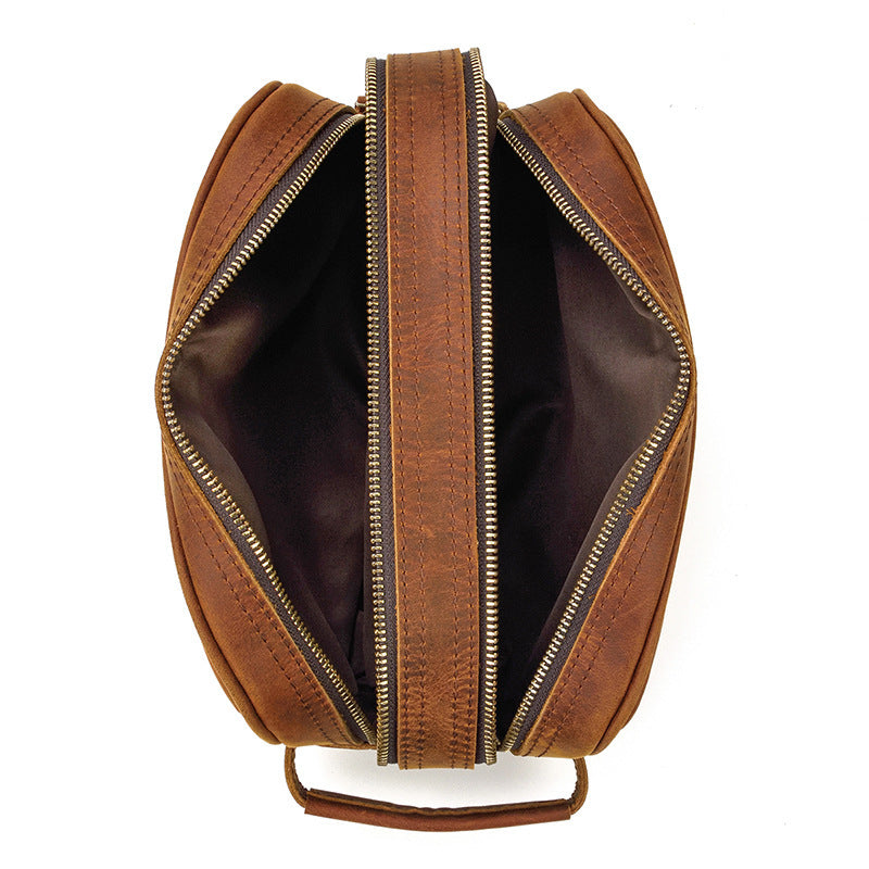 Men's Retro Leather Wash Bag - Fashionable Crazy Horse Design - ArtOm_farm™ LEATHER