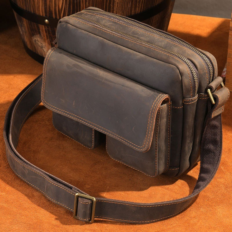 Vintage Leather Messenger Bag – Handmade Crazy Horse Leather Design - ArtOm_farm™ LEATHER
