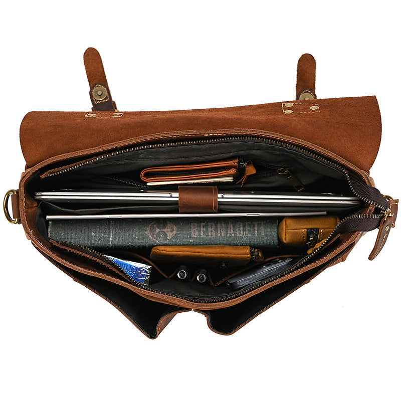 Retro Men's Briefcase in Premium Crazy Horse Leather - ArtOm_farm™ LEATHER