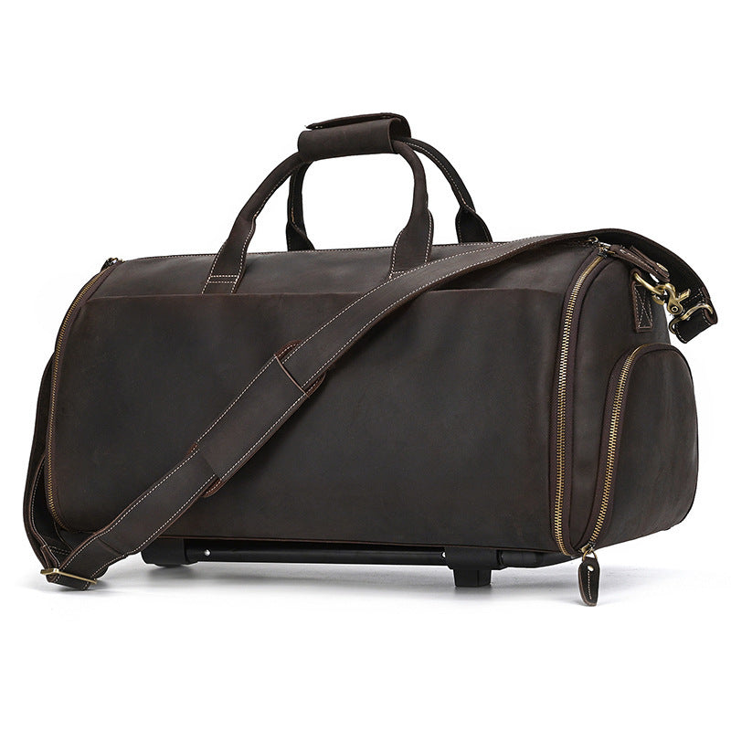 Crazy Horse Leather Trolley Bag 22-Inch Large Capacity Travel Companion - ArtOm_farm™ LEATHER