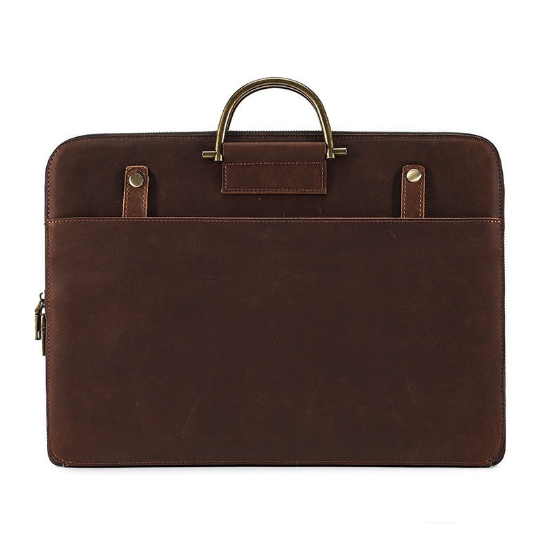 Crazy Horse Leather Business Handbag for Men - Genuine Leather Computer Bag - ArtOm_farm™ LEATHER