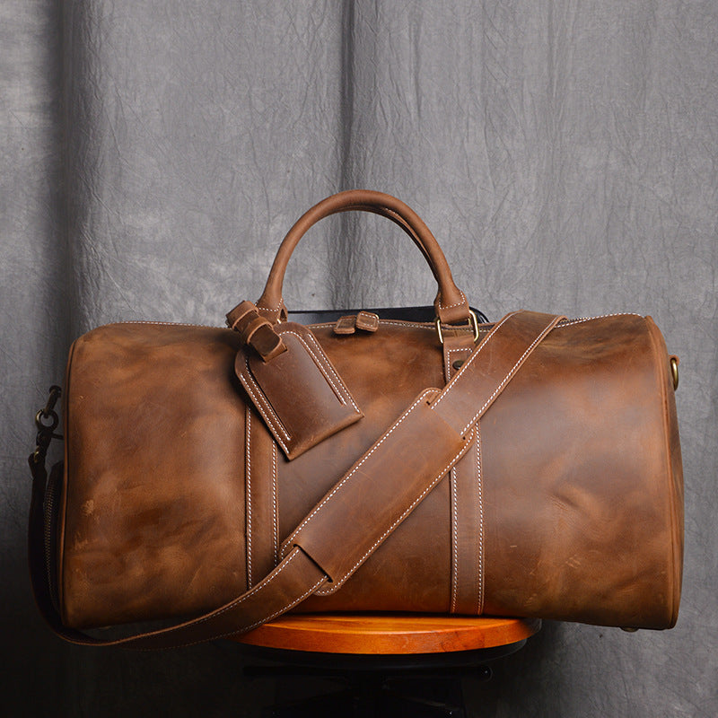 Retro Men's Leather Luggage Bag in Crazy Horse Leather - European and American Style - ArtOm_farm™ LEATHER