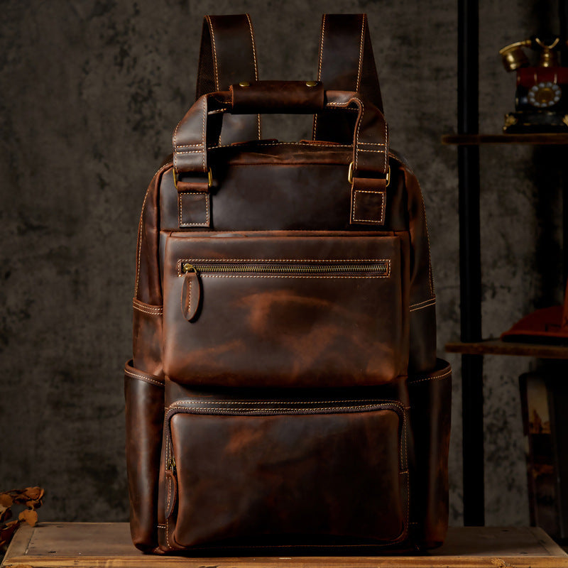 Handmade Leather Backpack - Retro Crazy Horse Leather Oversized Design - ArtOm_farm™ LEATHER