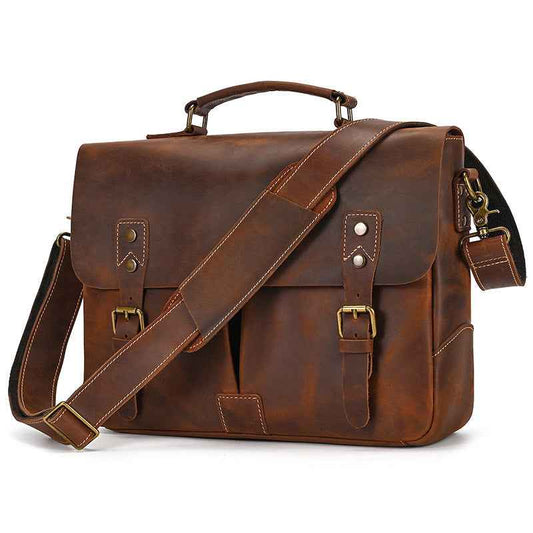 Retro Men's Briefcase in Premium Crazy Horse Leather - ArtOm_farm™ LEATHER
