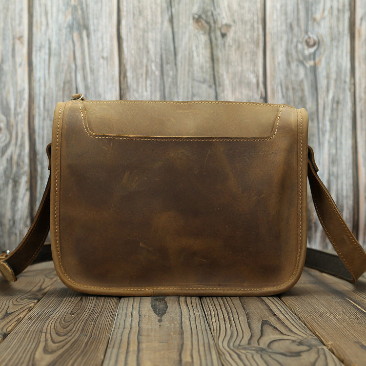 Crazy Horse Leather Messenger Bag - Casual Simple Shoulder Bag - ArtOm_farm™ LEATHER