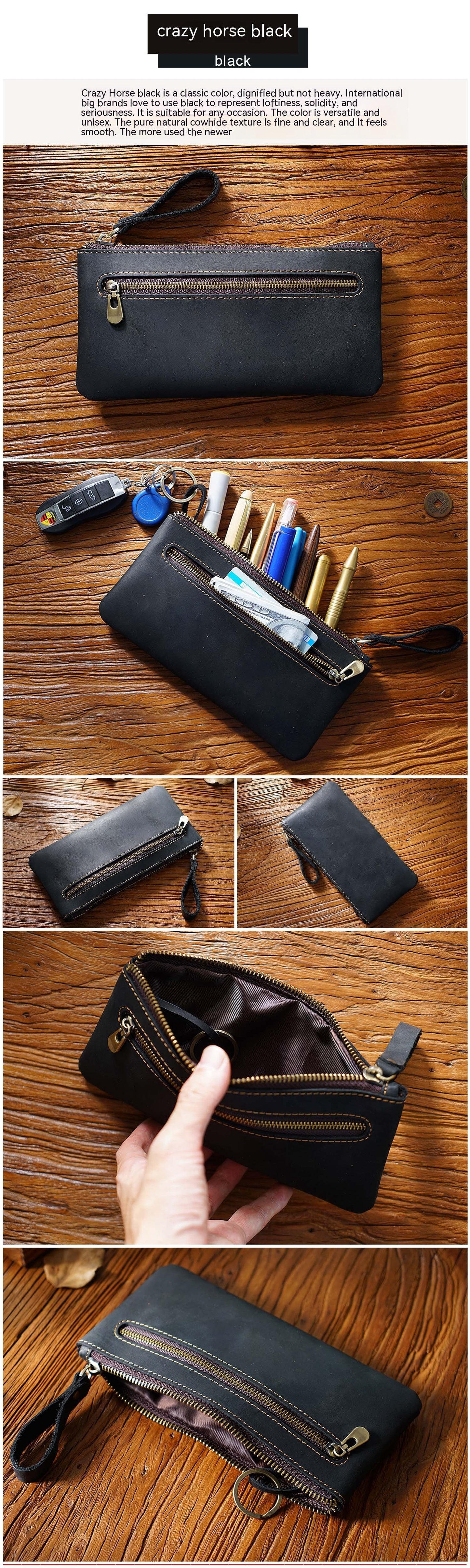 Retro Leather Zipped Pencil Bag - Crazy Horse Leather Creative Portable Hand Grip Buggy Bag - ArtOm_farm™ LEATHER