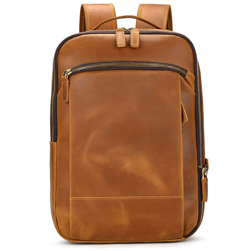 Double Zipper Main Bag Genuine Leather Travel Backpack - Large Capacity Crazy Horse Leather Outdoor Leisure Backpack - ArtOm_farm™ LEATHER
