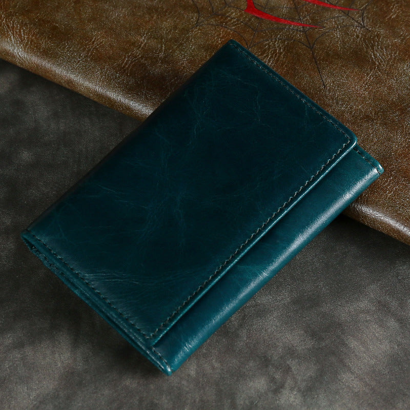 Short Leather Card Holder - RFID Multi-Card Slot Crazy Horse Leather - ArtOm_farm™ LEATHER