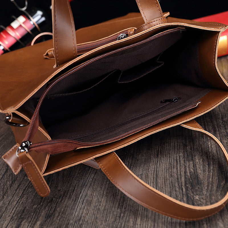 Men's Retro Leather Tote Bag - Crazy Horse PU Leather Design - ArtOm_farm™ LEATHER
