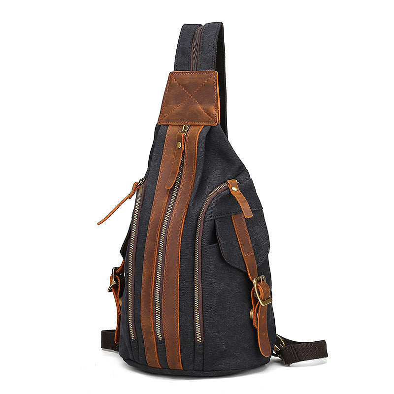 Back New Retro Chest Bag for Men - Crazy Horse Leather Canvas Bag - ArtOm_farm™ LEATHER