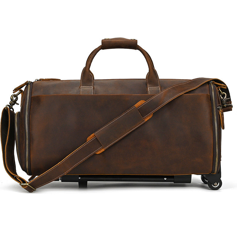 Crazy Horse Leather Trolley Bag 22-Inch Large Capacity Travel Companion - ArtOm_farm™ LEATHER