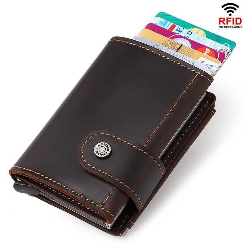 Retro Leather RFID Card Holder - Crazy Horse Leather Anti-theft Design - ArtOm_farm™ LEATHER