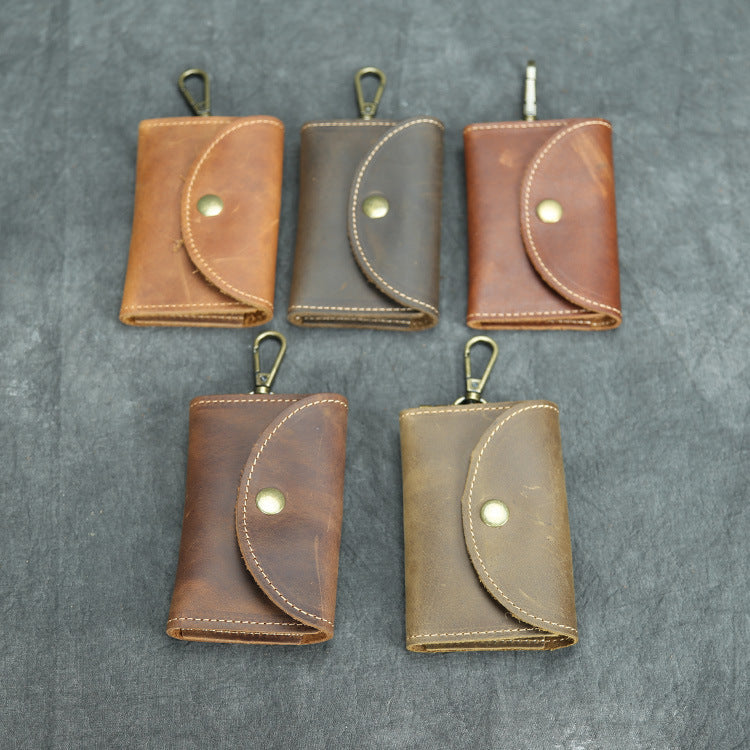Handmade Leather Key Case - Large Capacity Crazy Horse Design - ArtOm_farm™ LEATHER