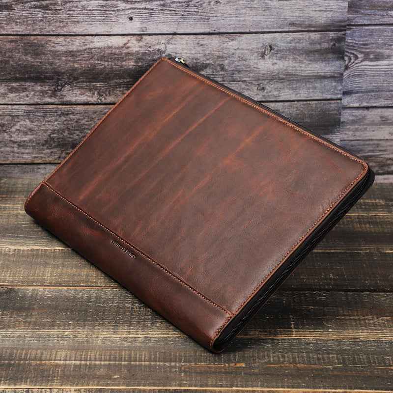 Protective Leather Laptop Case - Crazy Horse Oil Leather Zipper Bag