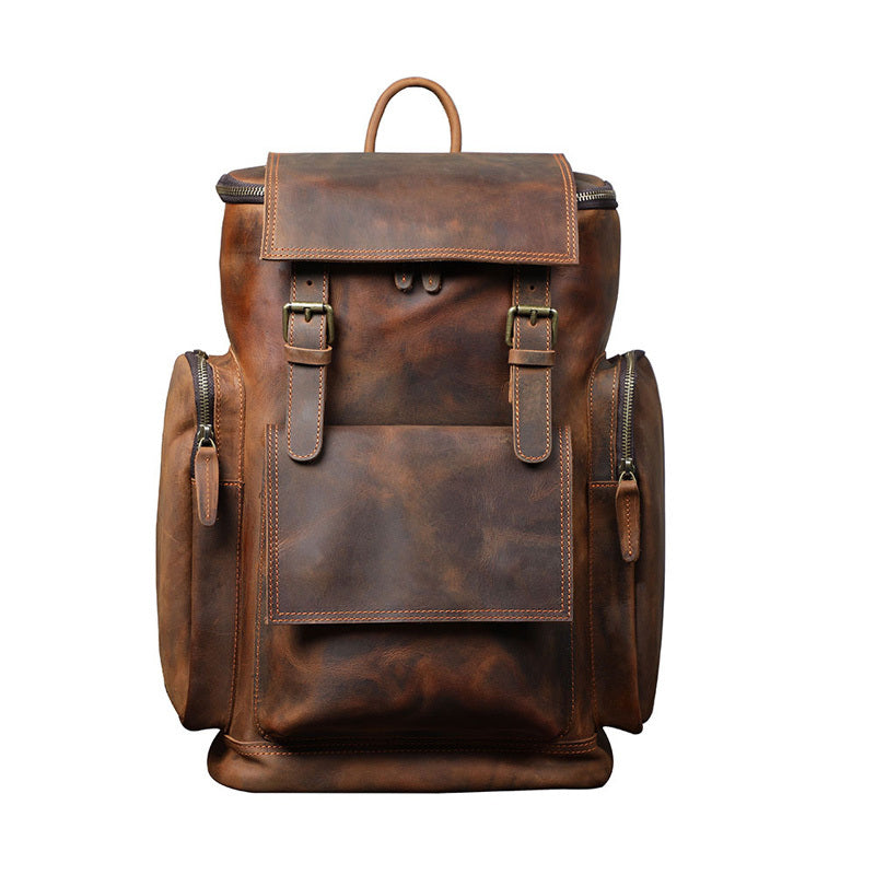 Large Capacity Vintage Crazy Horse Leather Backpack for Adventure and Travel - ArtOm_farm™ LEATHER