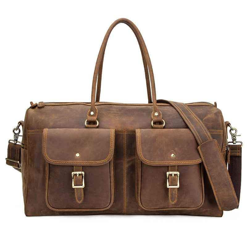 Retro Cowhide Leather Travel Bag - Large Capacity Crazy Horse Design
