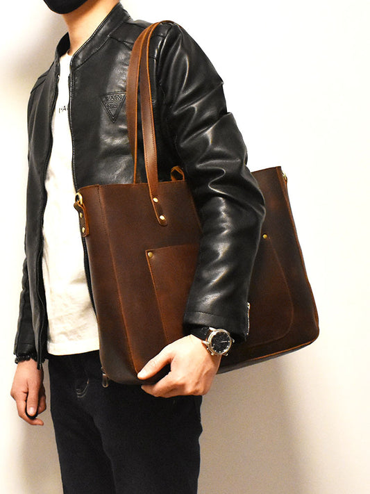 Vintage Leather Handbag - Large Capacity Crazy Horse Leather Handbag - ArtOm_farm™ LEATHER