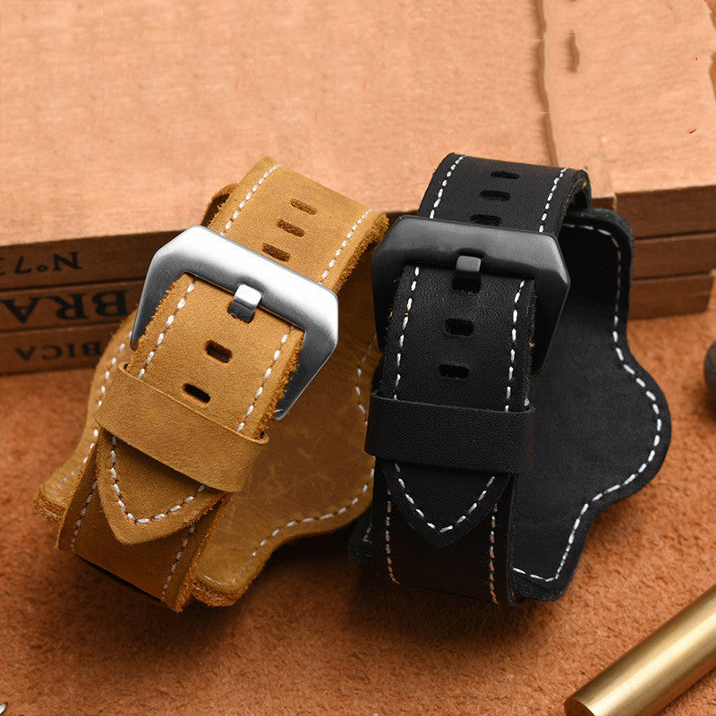 Rugged Leather Watch Strap - Large Bracelet with Tray 22 24 26mm Crazy Horse Leather - ArtOm_farm™ LEATHER