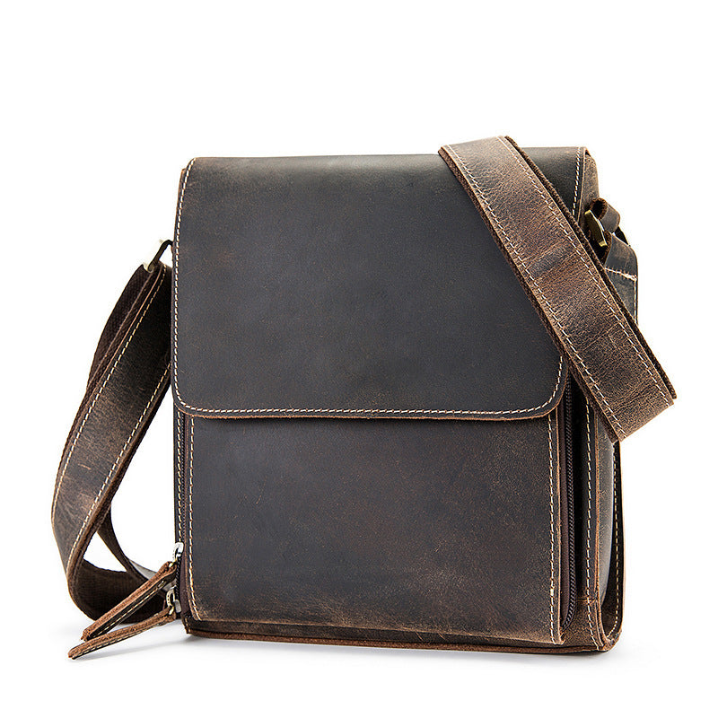 Crazy Horse Leather Crossbody Bag for Men - One Shoulder Diagonal Retro Design - ArtOm_farm™ LEATHER