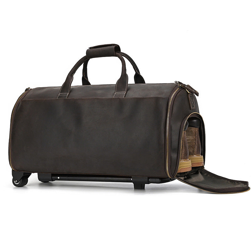 Crazy Horse Leather Trolley Bag 22-Inch Large Capacity Travel Companion - ArtOm_farm™ LEATHER
