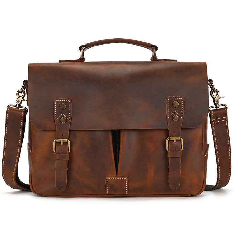 Retro Men's Briefcase in Premium Crazy Horse Leather - ArtOm_farm™ LEATHER