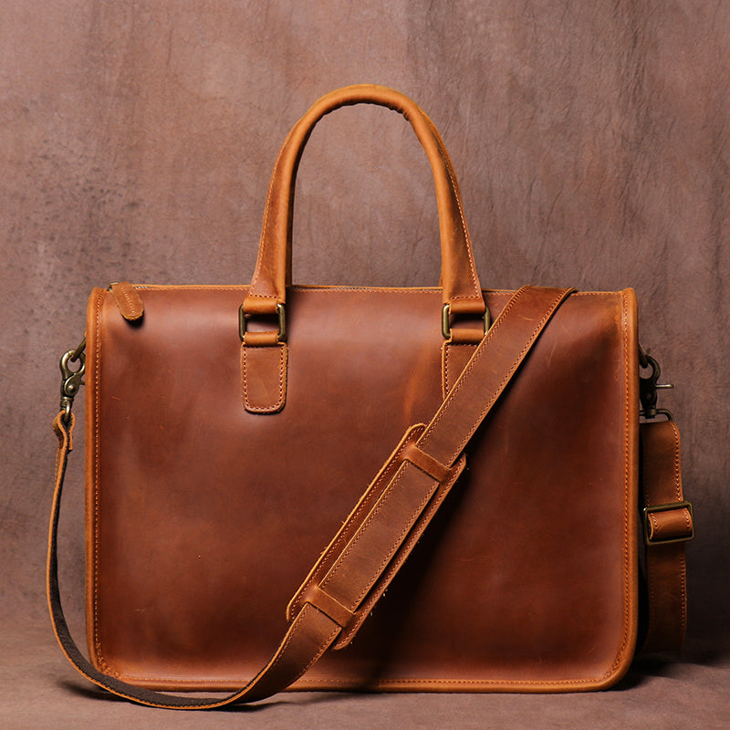 Men's Leather Briefcase - Crazy Horse Leather Briefcase for Laptop - ArtOm_farm™ LEATHER