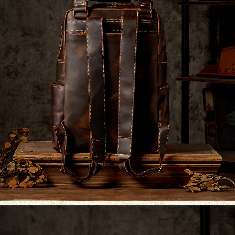 Handmade Leather Backpack - Retro Crazy Horse Leather Oversized Design - ArtOm_farm™ LEATHER