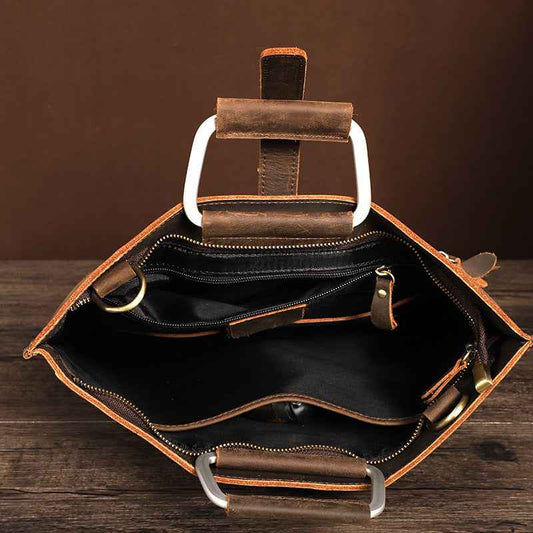 Retro Men's Crazy Horse Leather Briefcase - First Layer Cowhide Design