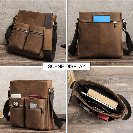 Retro Leather One Shoulder Bag for Men - Crazy Horse Trend - ArtOm_farm™ LEATHER