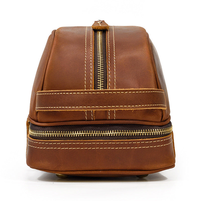 Vintage Leather Toiletry Bag for Men - Crazy Horse Leather Travel Clutch - ArtOm_farm™ LEATHER