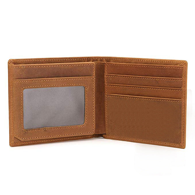 Men's Crazy Horse Leather Wallet with Laser Mark Lettering - ArtOm_farm™ LEATHER