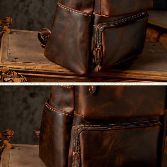 Handmade Leather Backpack - Retro Crazy Horse Leather Oversized Design - ArtOm_farm™ LEATHER