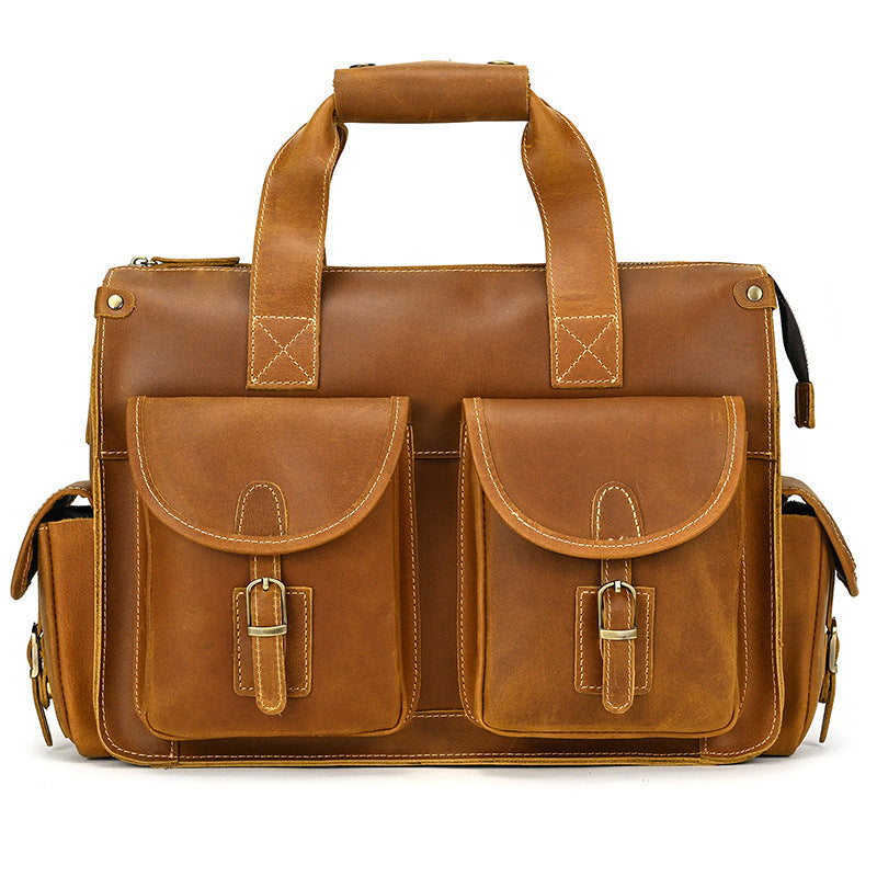 Crazy Horse Leather Crossbody Bag for Outings and Work - ArtOm_farm™ LEATHER