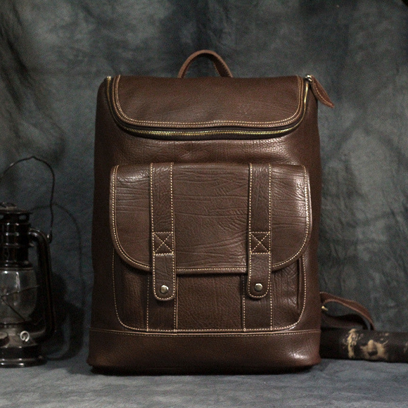Men's Retro Leather Backpack - Crazy Horse Casual Style - ArtOm_farm™ LEATHER