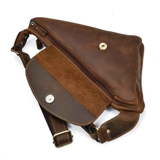 Men's Leather Sling Bag - Retro Messenger Style in Crazy Horse Leather