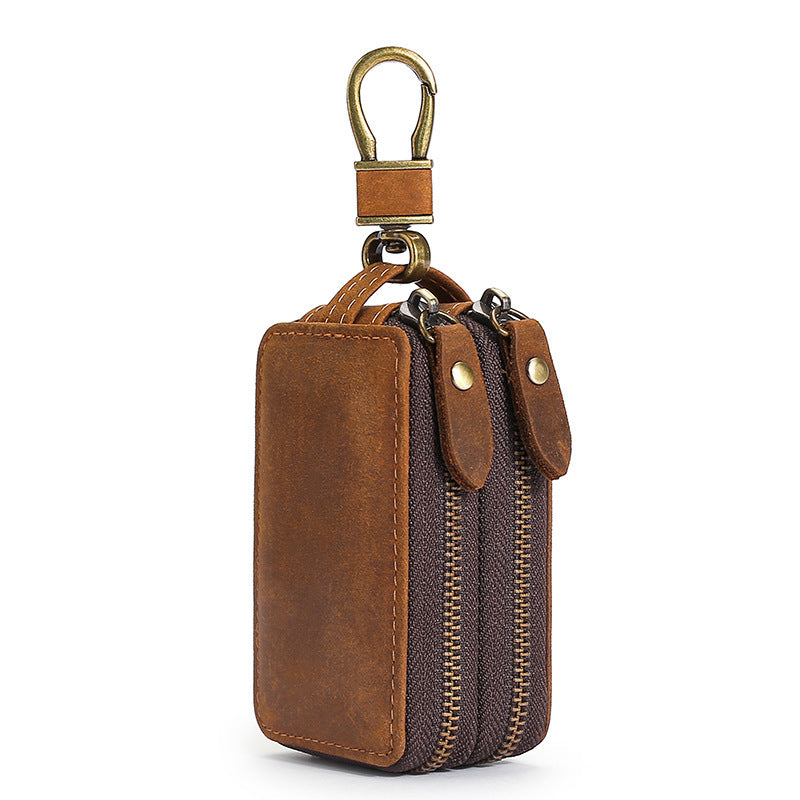 Crazy Horse Car Key Holder with Zipper for Ultimate Security - ArtOm_farm™ LEATHER