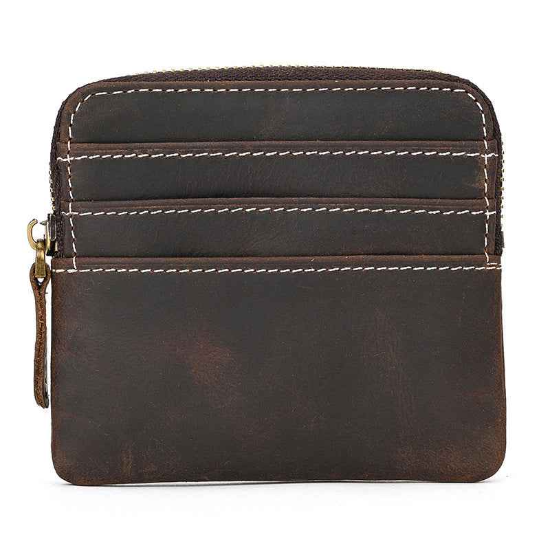 Retro Leather Coin Purse with Crazy Horse Leather Key Ring for Stylish Organization