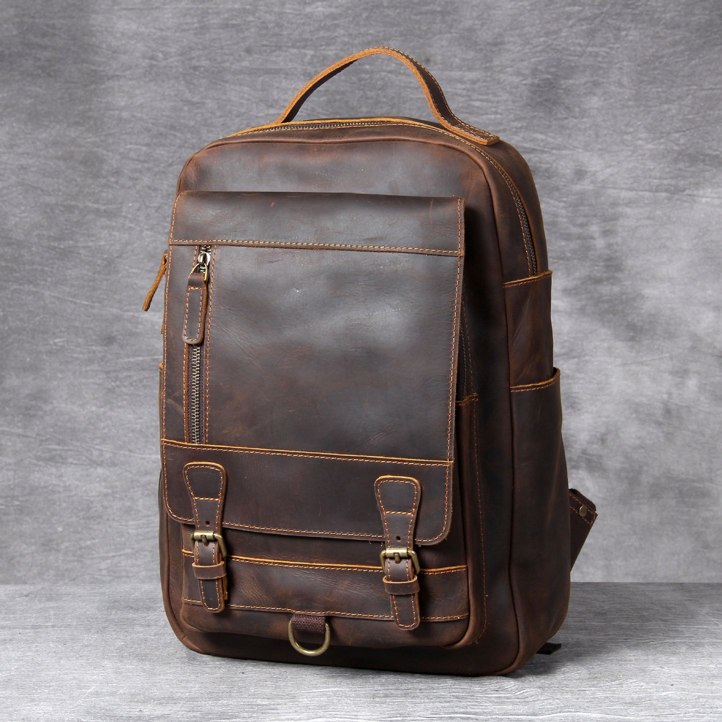 Retro Leather Backpack - Crazy Horse First Layer Leather Capacity Backpack - ArtOm_farm™ LEATHER