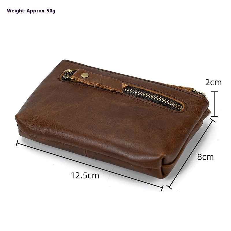 Retro Leather Coin Purse with Crazy Horse Leather Key Ring for Stylish Organization