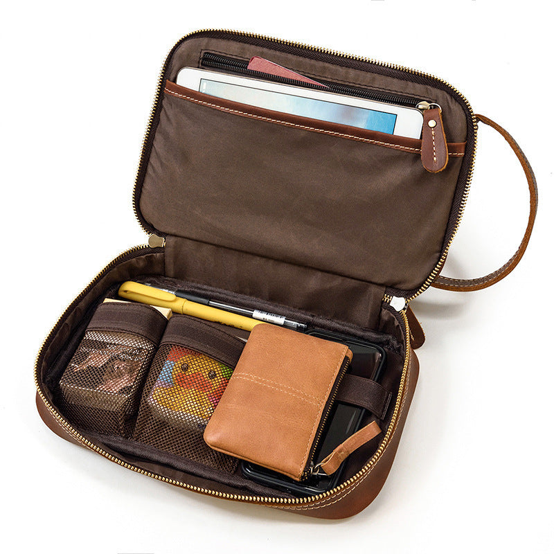 Vintage Leather Toiletry Bag for Men - Crazy Horse Leather Travel Clutch - ArtOm_farm™ LEATHER