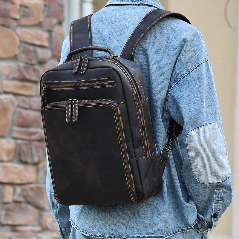 Men's Crazy Horse Leather Backpack - Large Capacity Durable Design - ArtOm_farm™ LEATHER