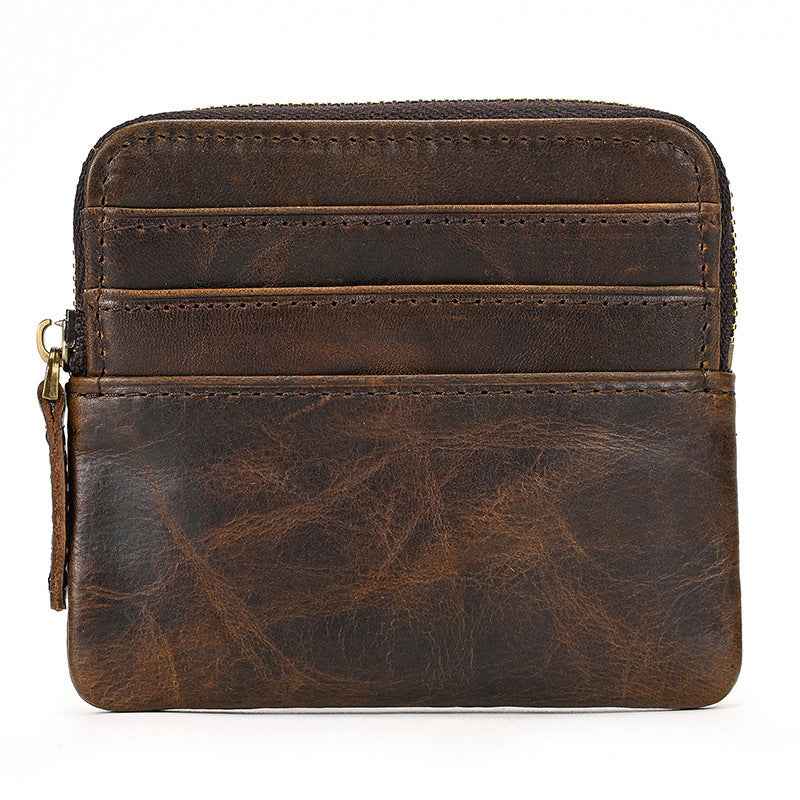 Retro Leather Coin Purse with Crazy Horse Leather Key Ring for Stylish Organization