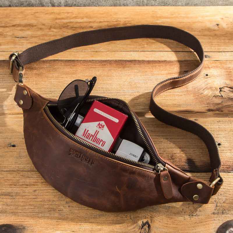 Men's Genuine Leather Belt Bag - Retro Crazy Horse Leather Design