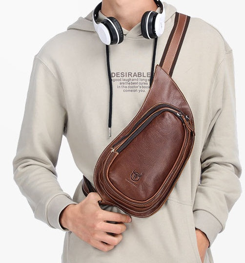 Leather Goods Crazy Horse Leather Chest Bag for Men - Genuine Leather Design - ArtOm_farm™ LEATHER